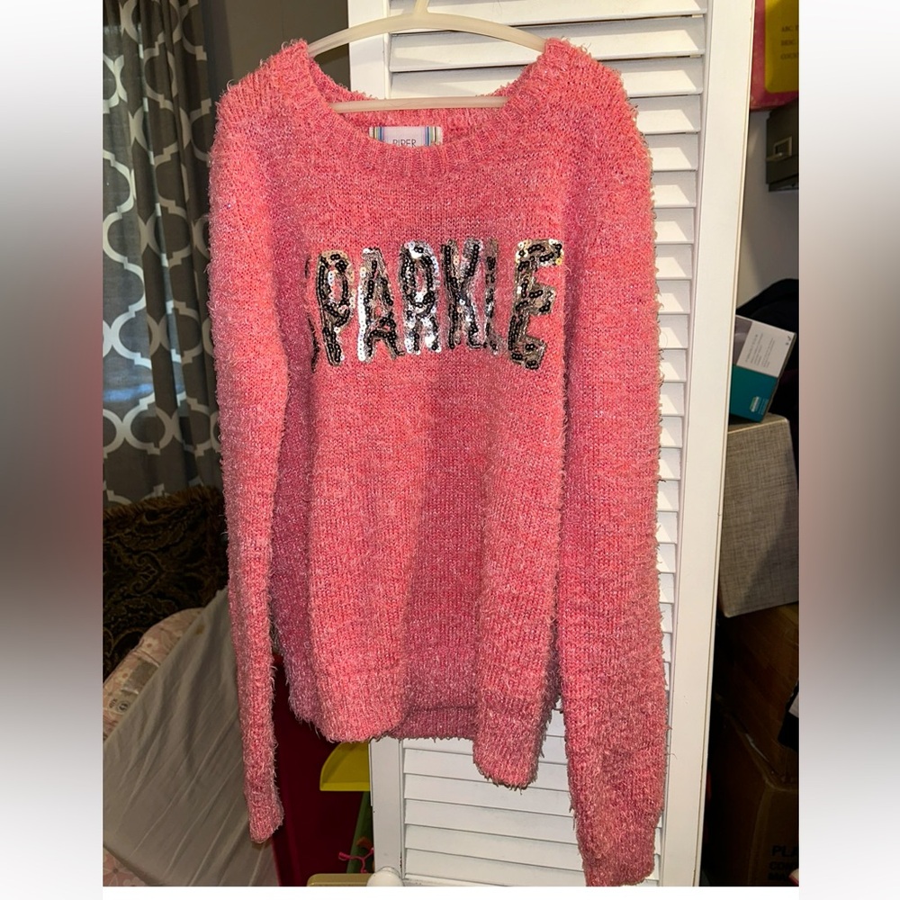 Piper Fuzzy Pink Knit Top girls size XL 14-16